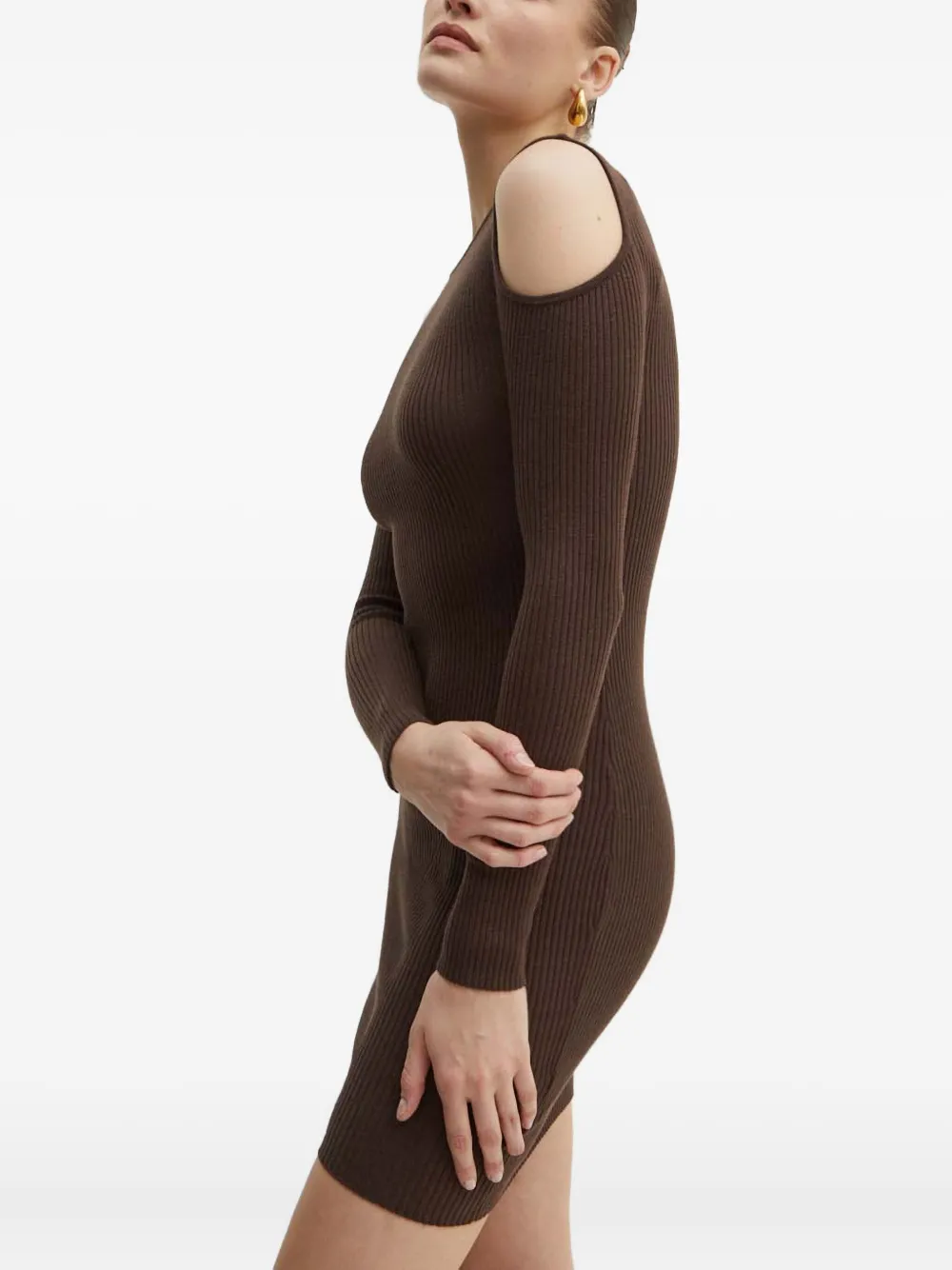 Guess Usa Cut-out Ribbed Mini Dress In Brown