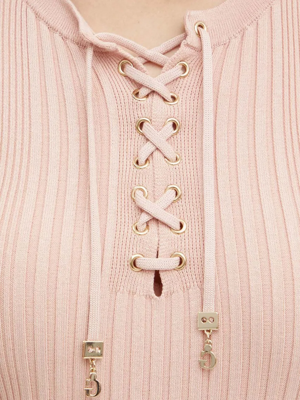 Guess Usa Ribbed Lace-up Mini Dress In Pink