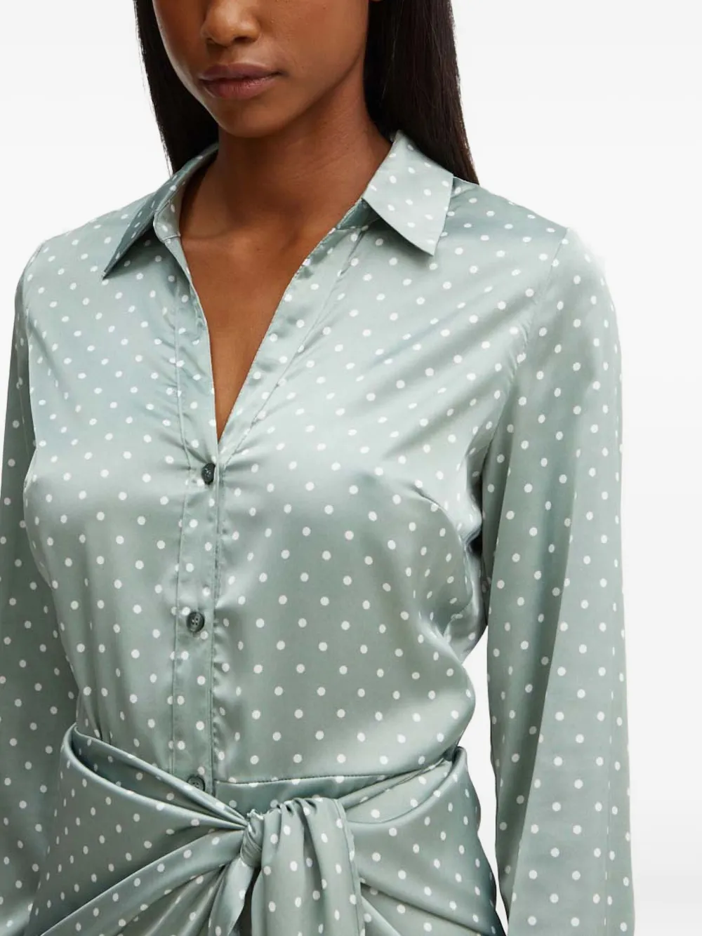 Guess Usa Polka-dot Tie Mini Dress In Green