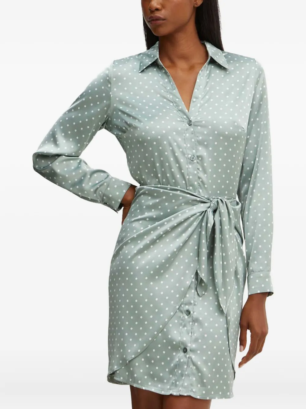 Guess Usa Polka-dot Tie Mini Dress In Green