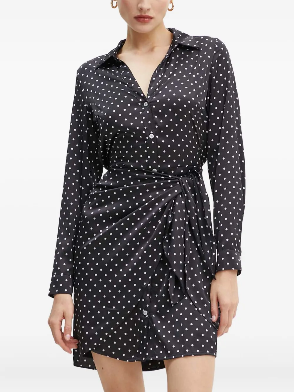 Guess Usa Polka-dot Tie Mini Dress In Blue
