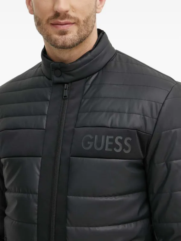 GUESS USA Jaqueta Matelassê Com Zíper | Preto | FARFETCH BR