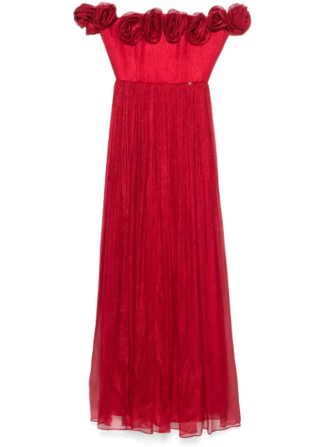 NISSA floral-appliqué silk maxi dress