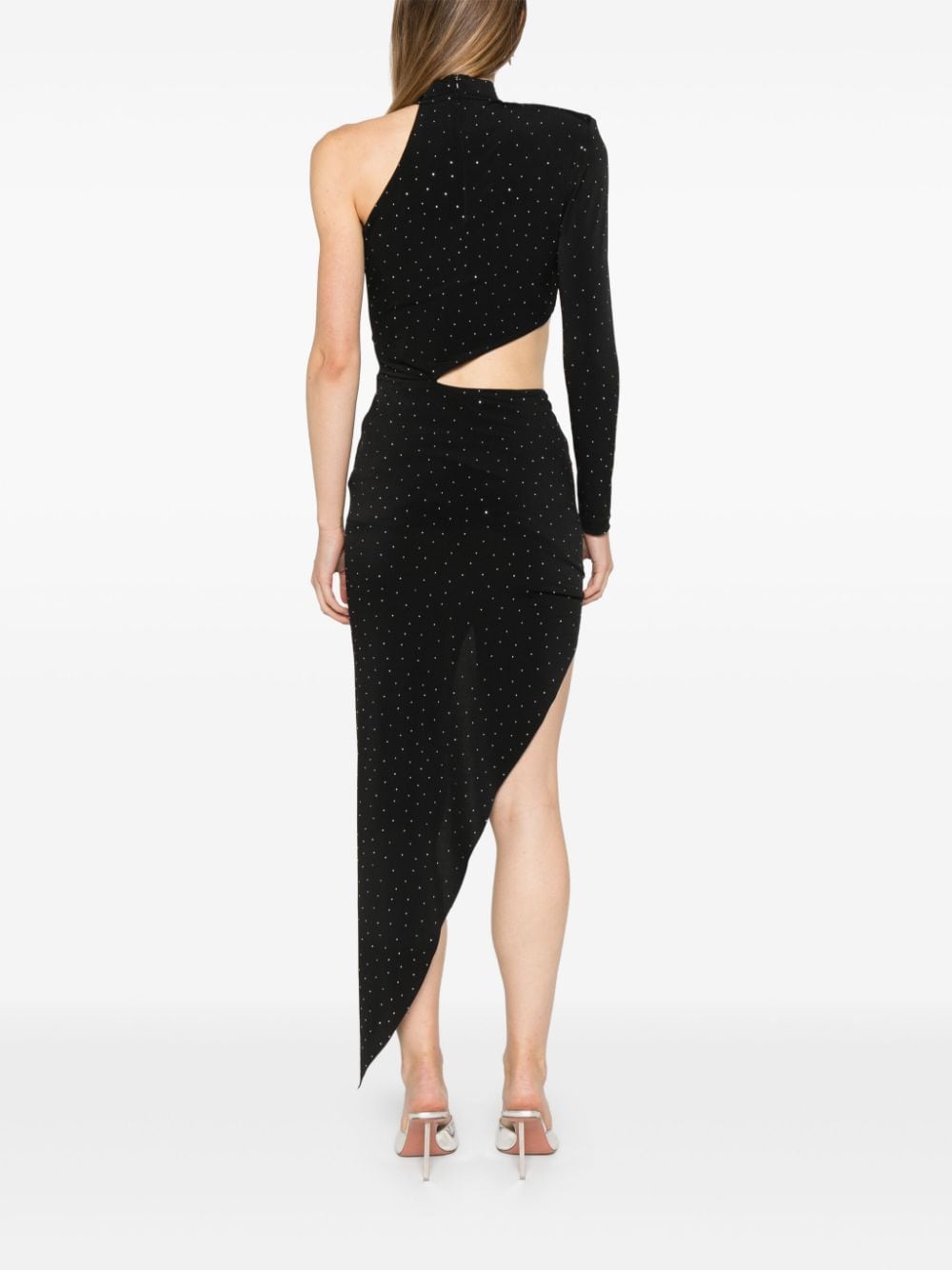 Shop Nissa Crystal-embellished Asymmetric Midi Dress In 黑色