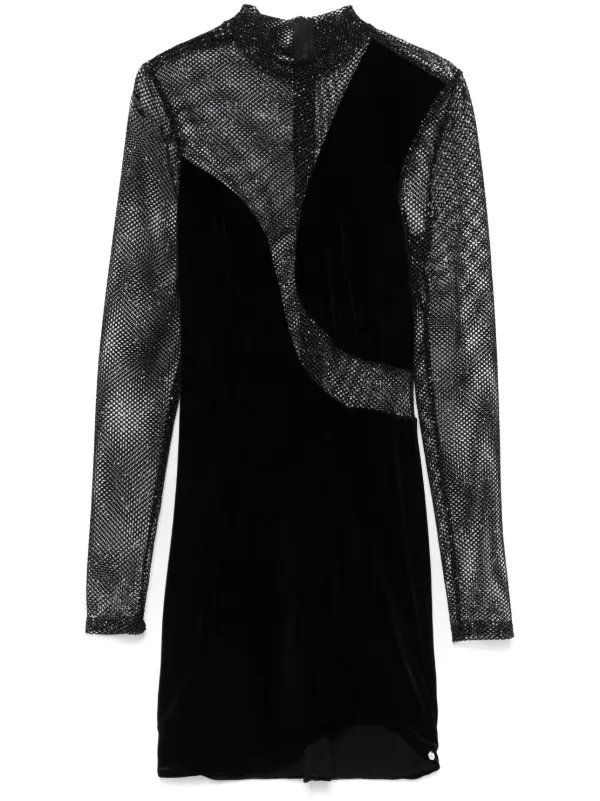NISSA glitter-detail Velvet Mini Dress | Black | FARFETCH