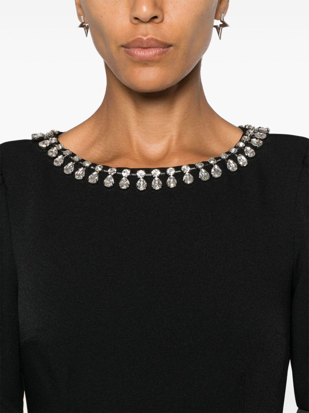 Shop Nissa Crystal-embellished Crepe Midi Dress In Black