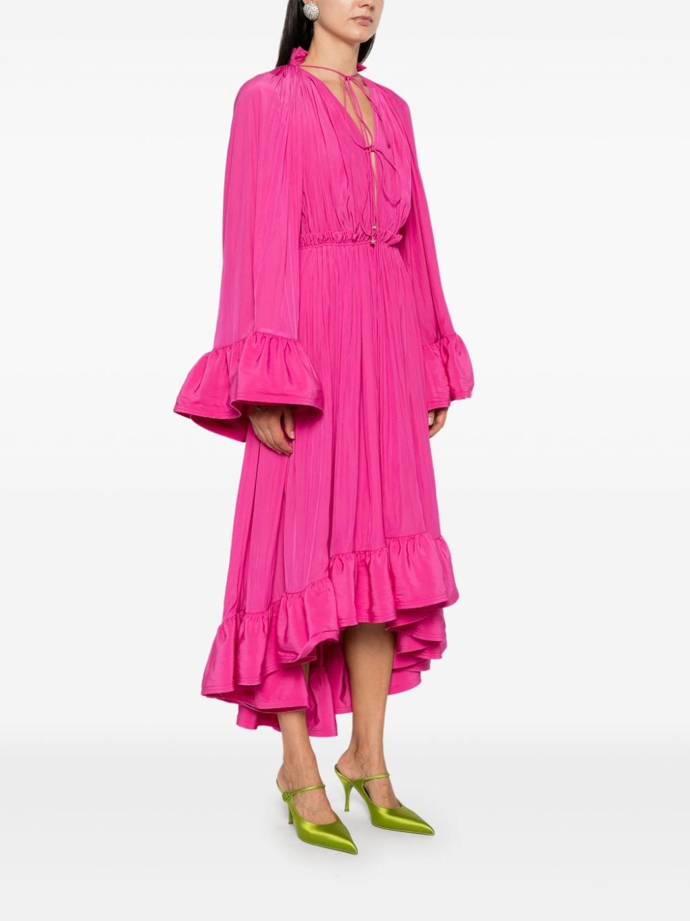 Shop Lanvin Ruffled Midi Dress In Pink