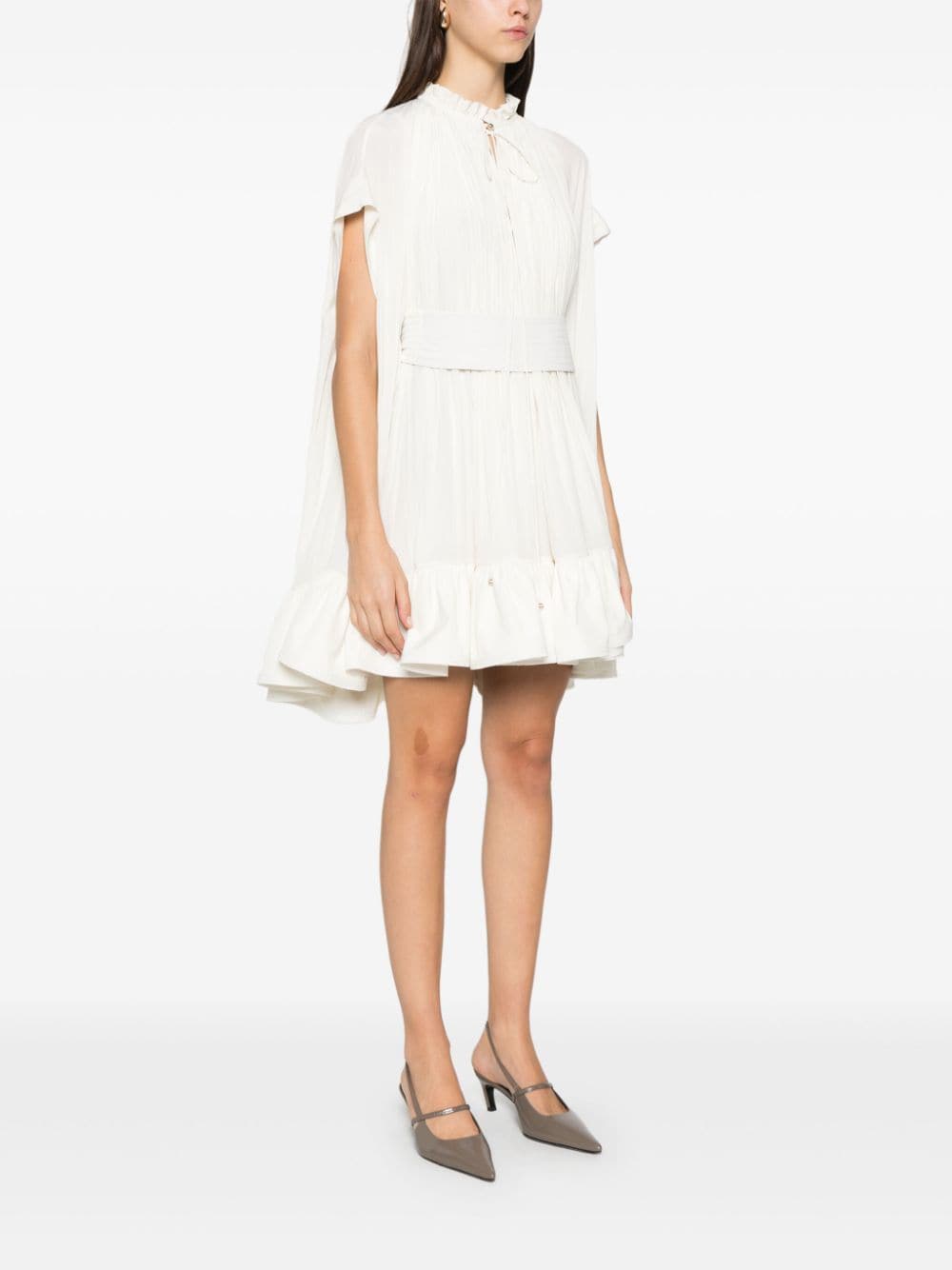 Shop Lanvin Belted Mini Dress In Neutrals