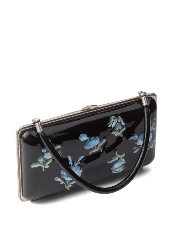 【関税&送料込み】Prada Floral-Printed Patent Leather Clut Prada floral-printed Patent Leather Clutch | Black | FARFETCH HU