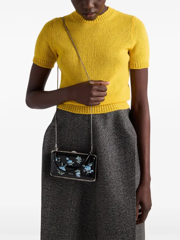 Prada floral-printed Patent Leather Clutch | Black | FARFETCH HU