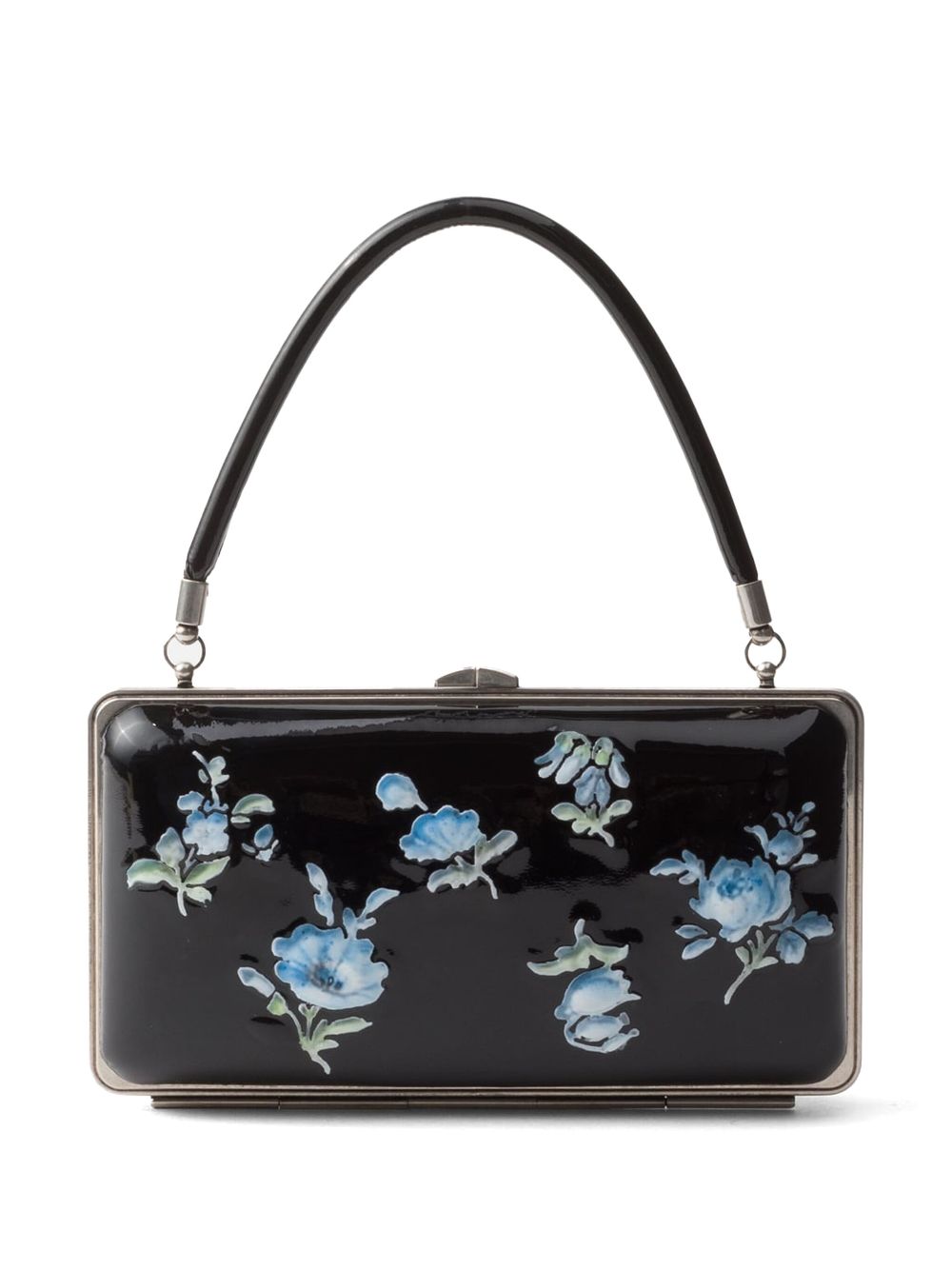 Prada floral-printed patent leather clutch - Black