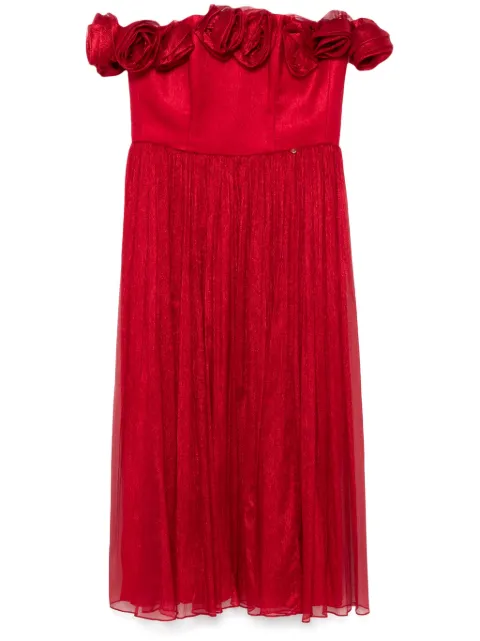 NISSA Floral-appliqué silk midi dress