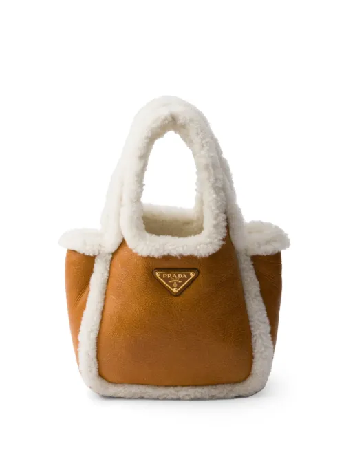 Mini sac à main en peau lainée - Prada - Modalova