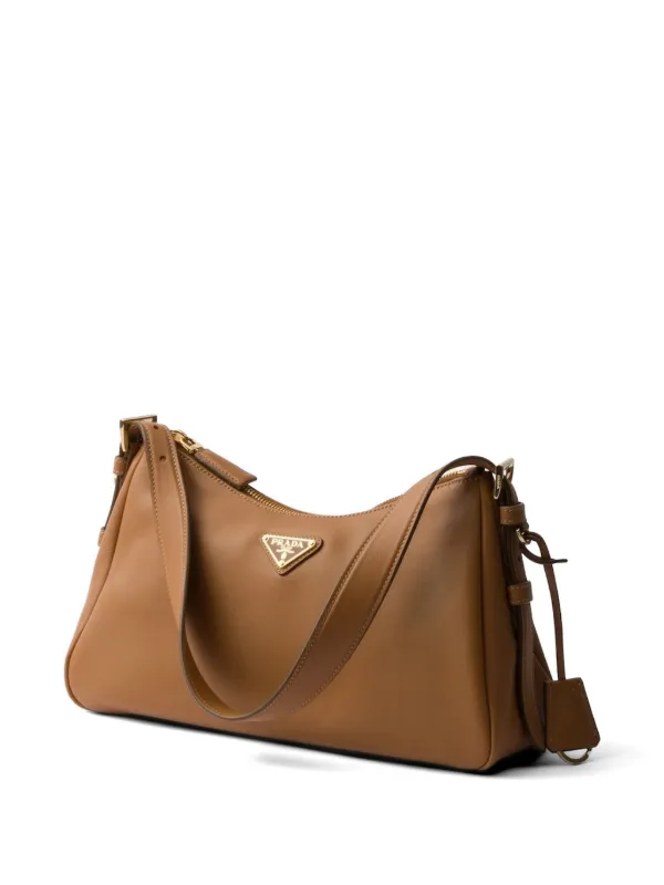 美品PRADAレザーショルダーバッグ ロゴ型押ダークブラウンベルトバックル脱着 Prada レザーベルト | ブラウン | FARFETCH JP