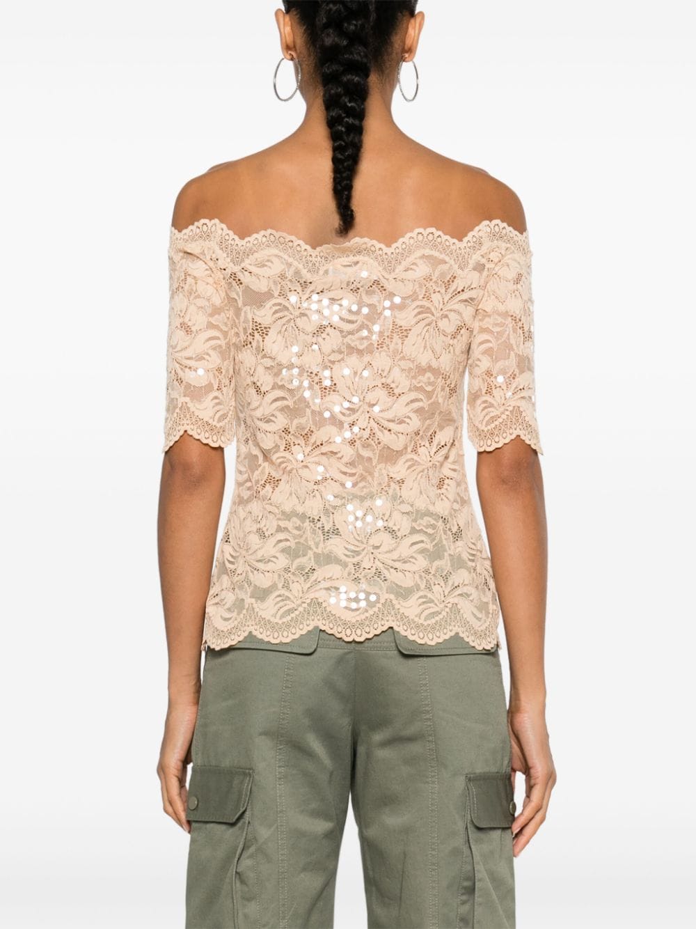 Shop Rabanne Floral Lace Crop Top In Nude