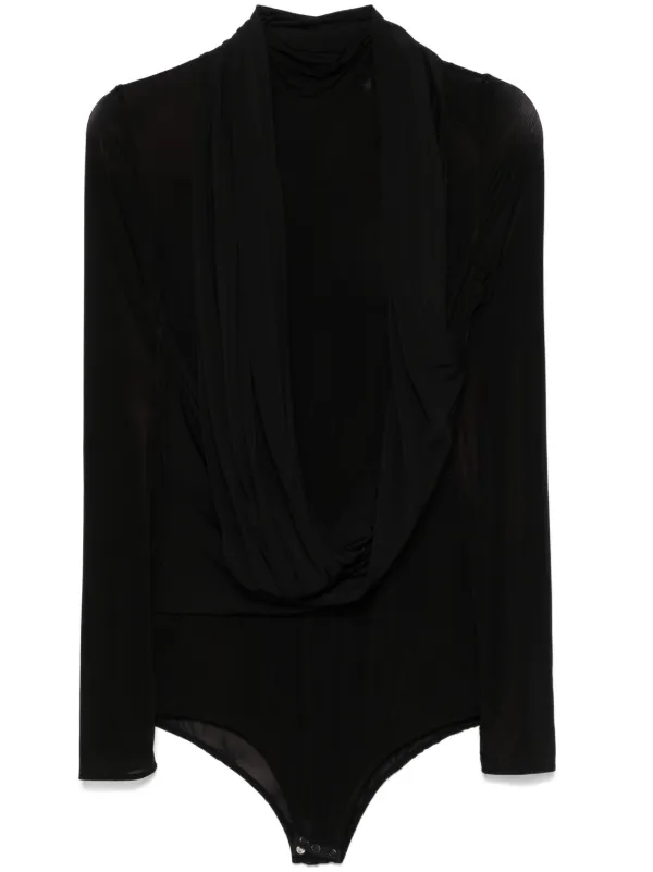 Magda Butrym Cape-effect Sheer Bodysuit in Black