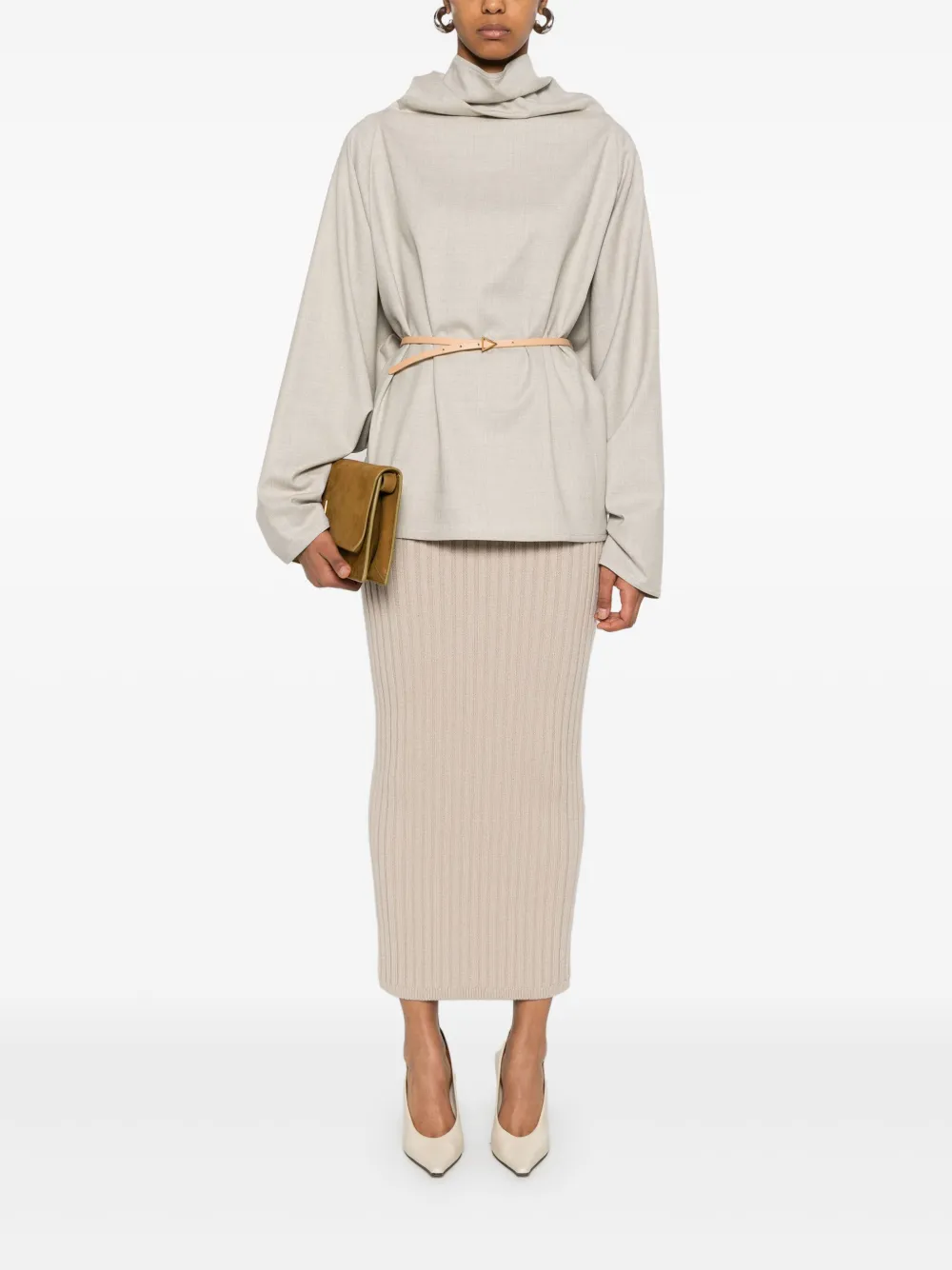 Max Mara Geribbelde midi-rok - Beige