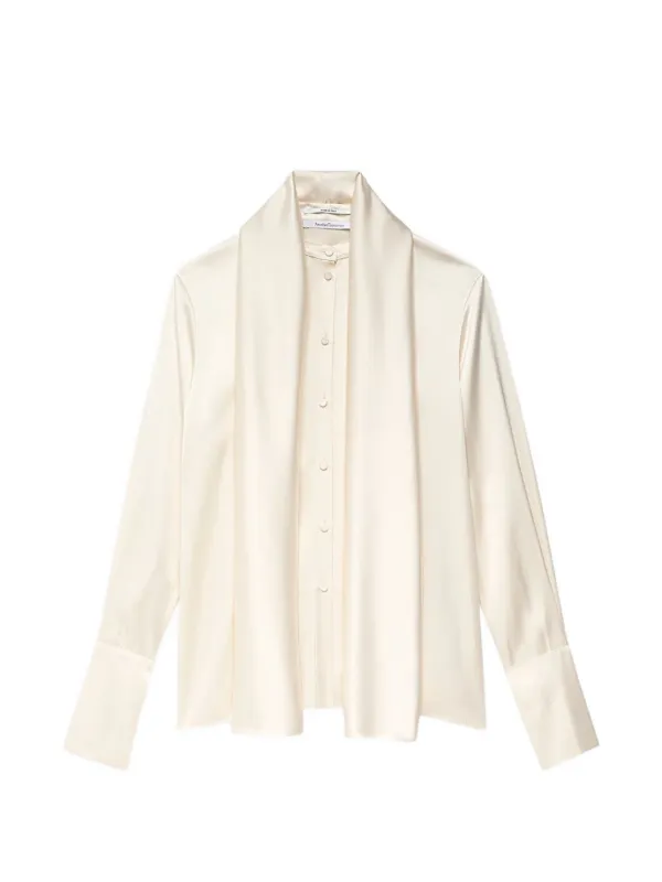 Another Tomorrow Scarf-detail Band-collar Blouse in Neutrals