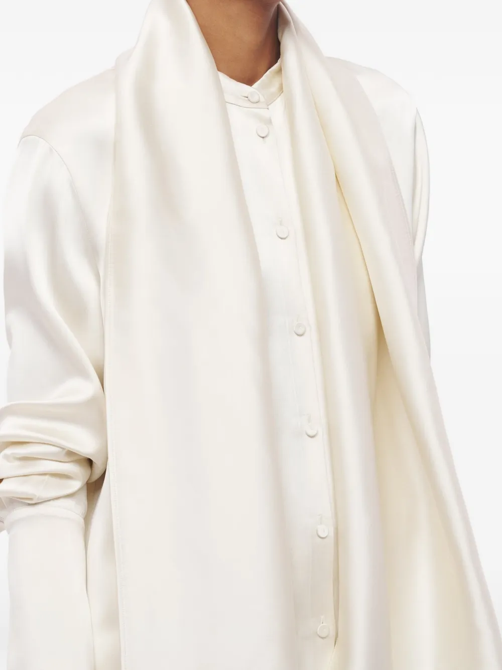 Another Tomorrow Scarf-detail Band-collar Blouse in Neutrals, view 5