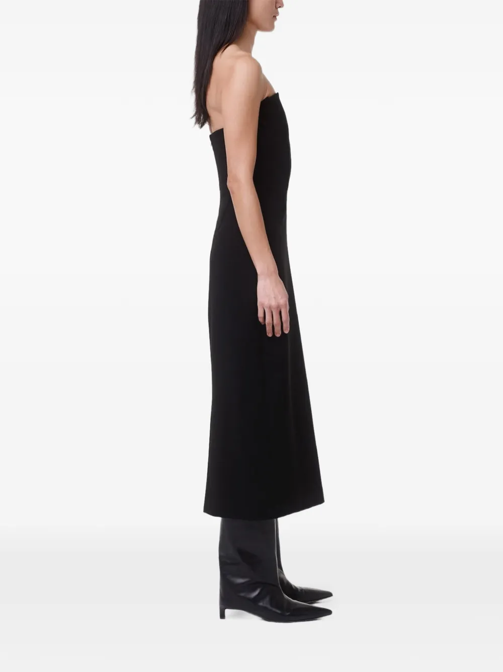 Another Tomorrow Doppio strapless midi-jurk Zwart