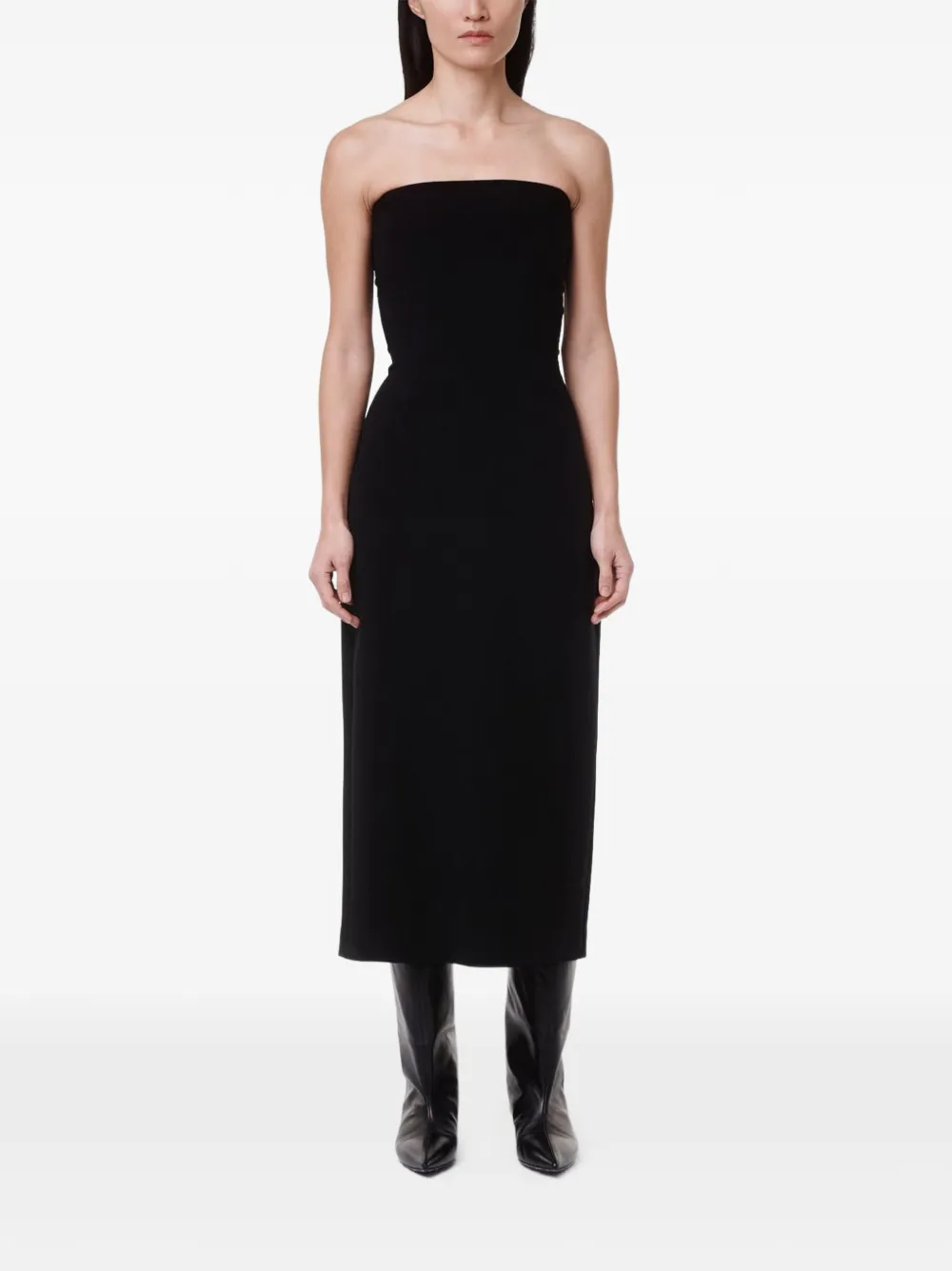 Another Tomorrow Doppio strapless midi-jurk Zwart