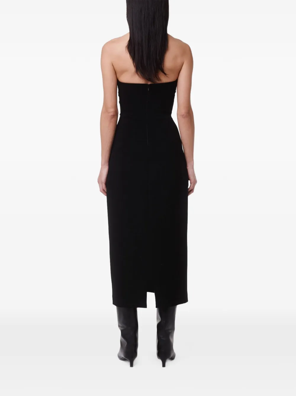 Another Tomorrow Doppio strapless midi-jurk Zwart