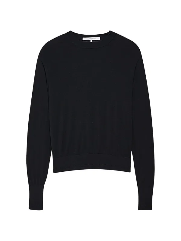 Another Tomorrow Fine-knit Merino Wool Long-sleeve Top in Black