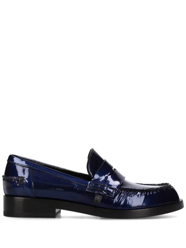 Navy blue patent leather loafers on sale