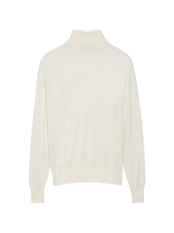 Another Tomorrow Fine-knit Turtleneck Long-sleeve Top in White