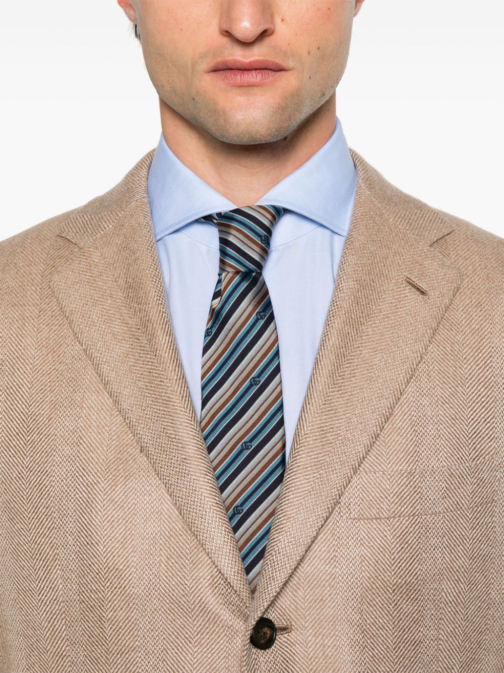 Kiton Blazer met visgraatpatroonn Bruin