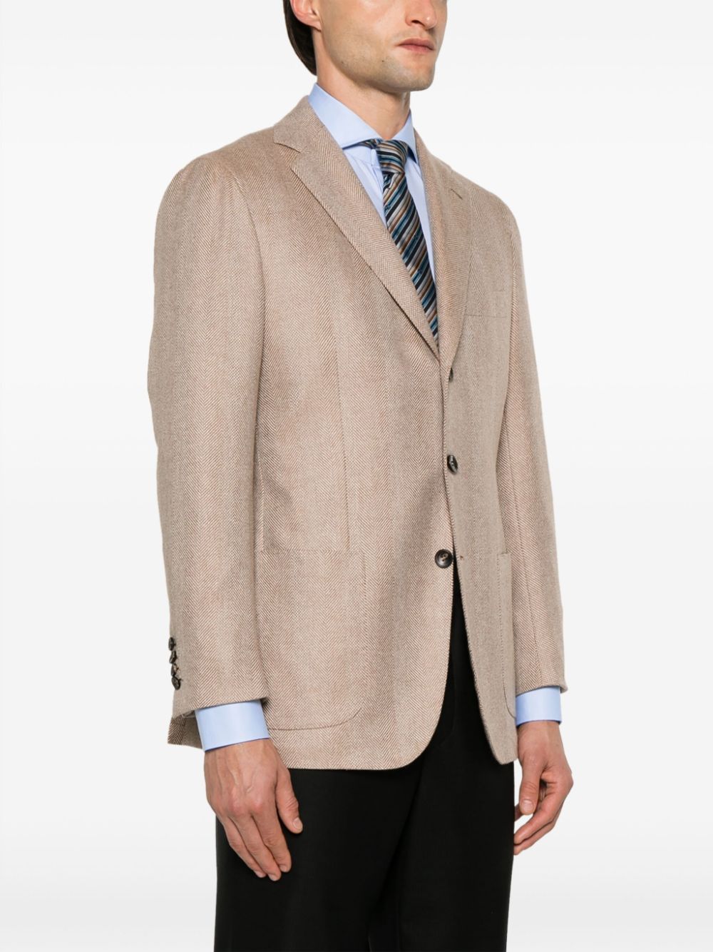 Kiton Blazer met visgraatpatroonn Bruin