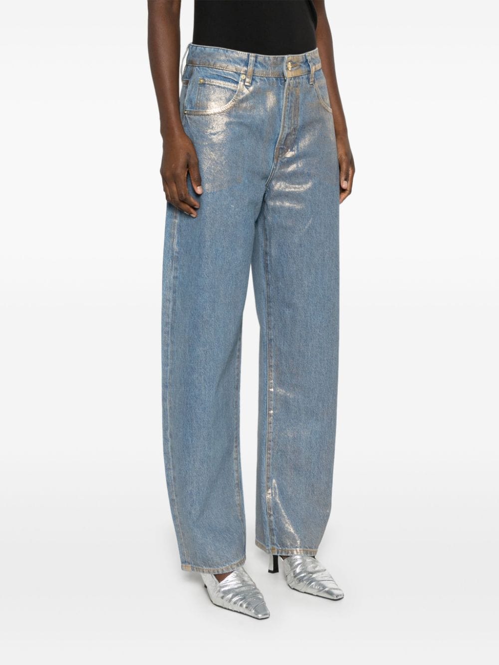 Shop Frame Lamé-effect Jeans In Blue