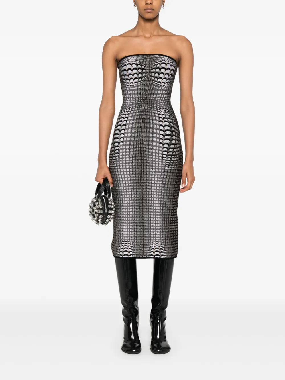 Marine Serre Midi-jurk met maanprint en jacquard Zwart