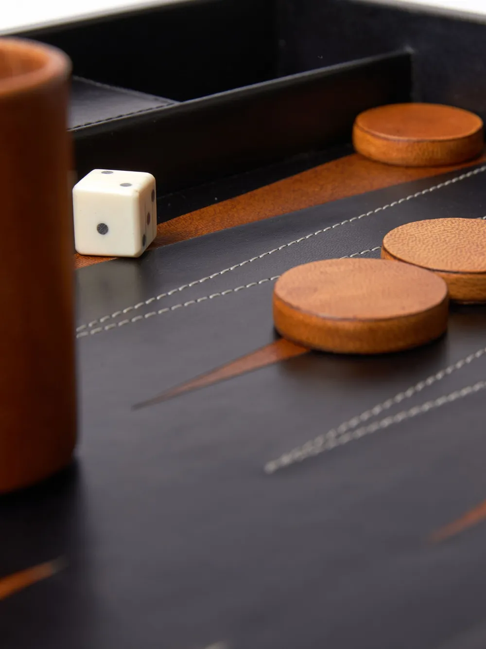 The Conran Shop Black Finish Leather Backgammon Set In Black
