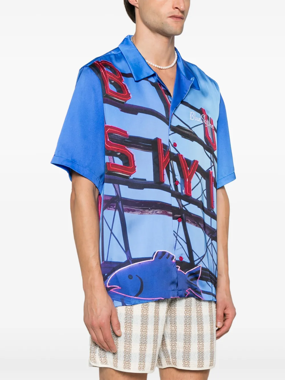BLUE SKY INN Overhemd met neon print Blauw