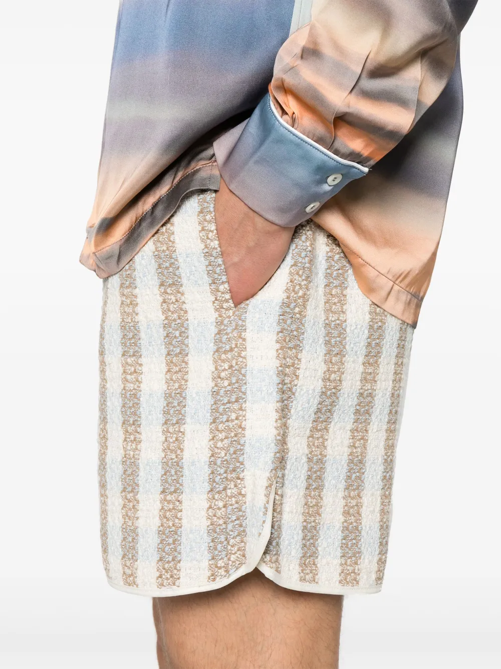 BLUE SKY INN Geruite bouclé shorts Beige