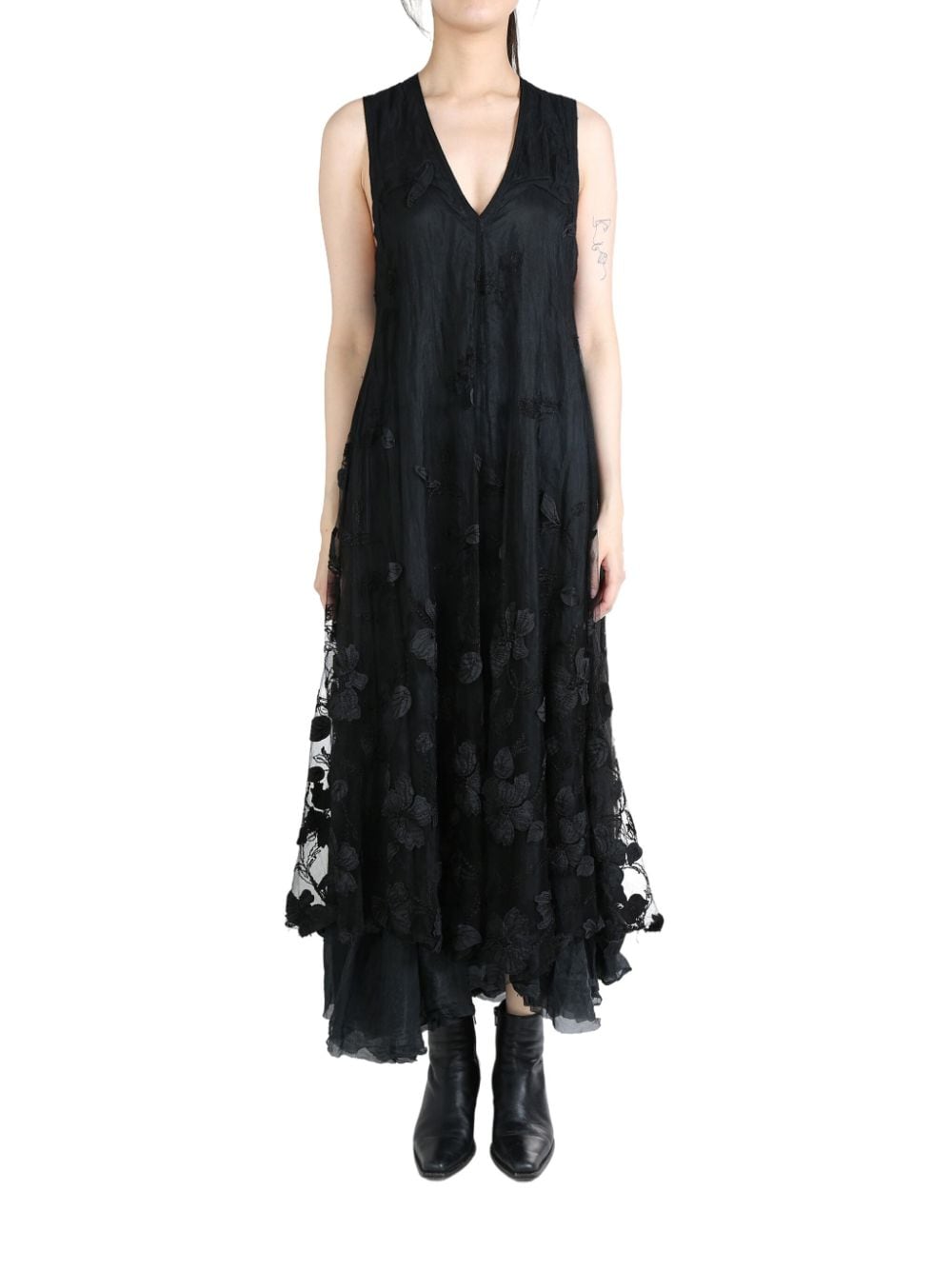 Shop Marc Le Bihan Lace-panel Midi Dress In Black