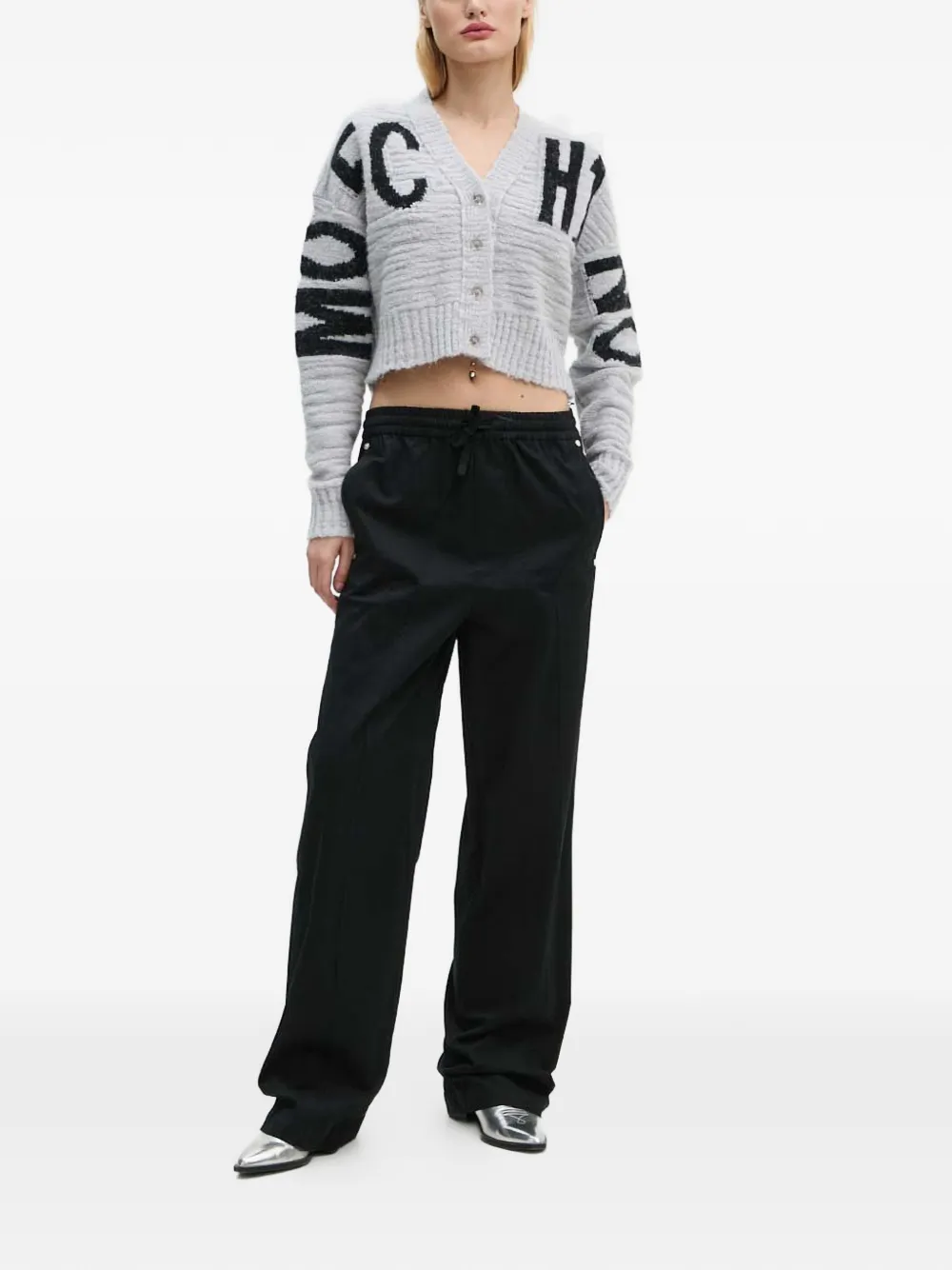  Moschino Jeans Logo-lettering Cropped Cardigan - Grey 