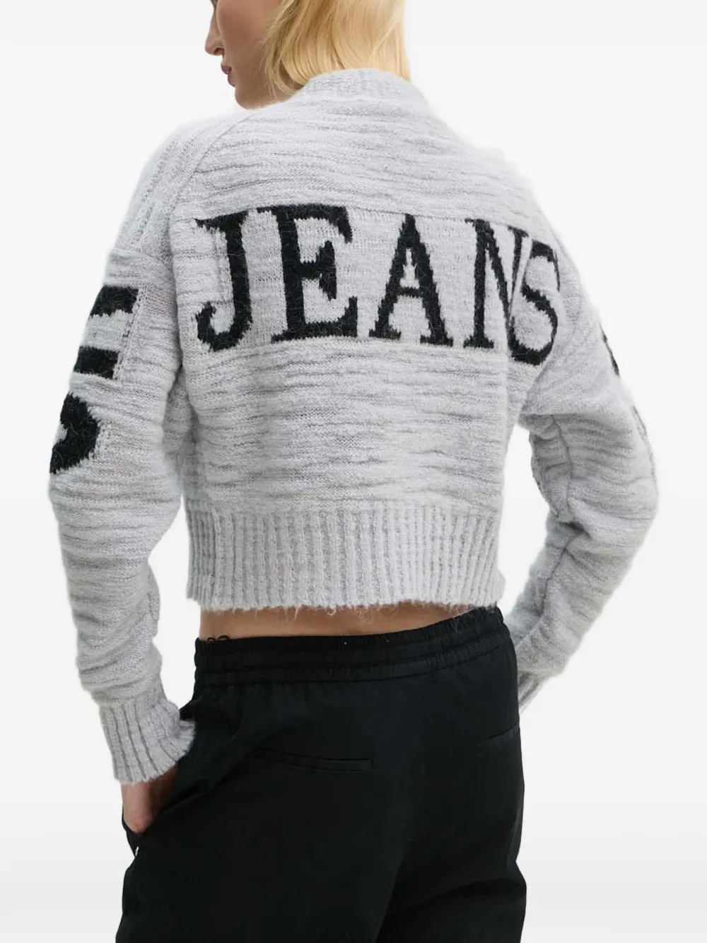 Moschino Jeans Logo-lettering Cropped Cardigan - Grey 