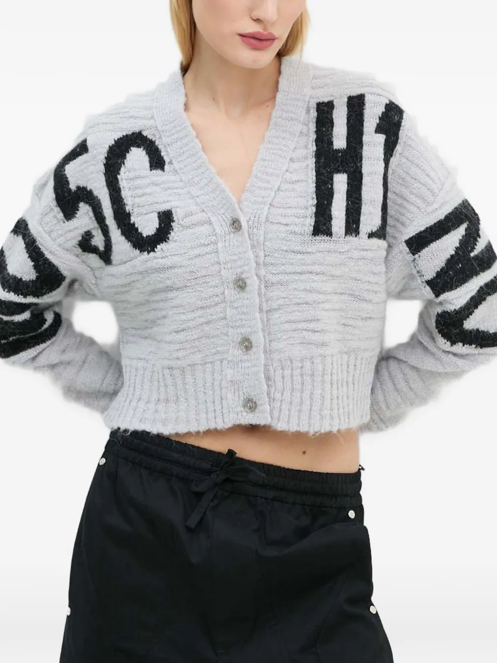 MOSCHINO JEANS logo-lettering cropped cardigan - Grey