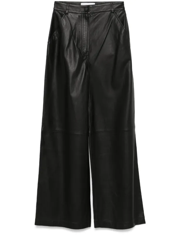 Yves Salomon Leather Straight-leg Trousers in Black