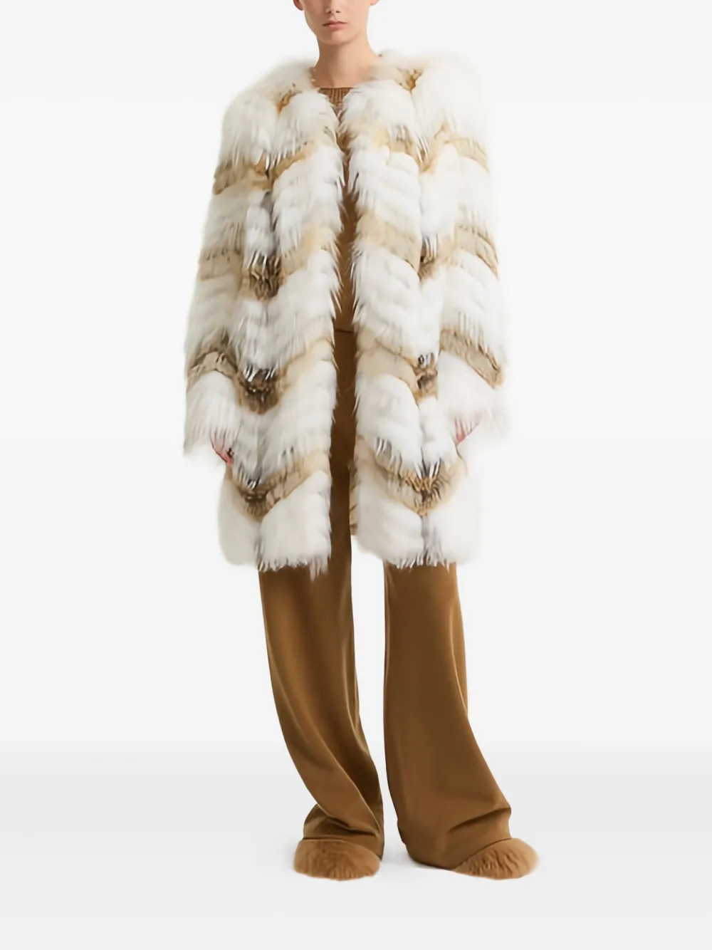 Yves Salomon chevron-pattern belted coat | Faux Fur & Shearling Coats | Image 2