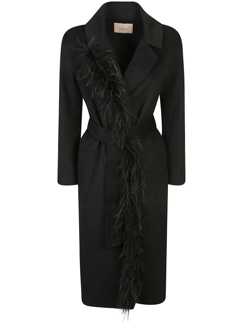 TWINSET Mantel met veren afwerking Zwart