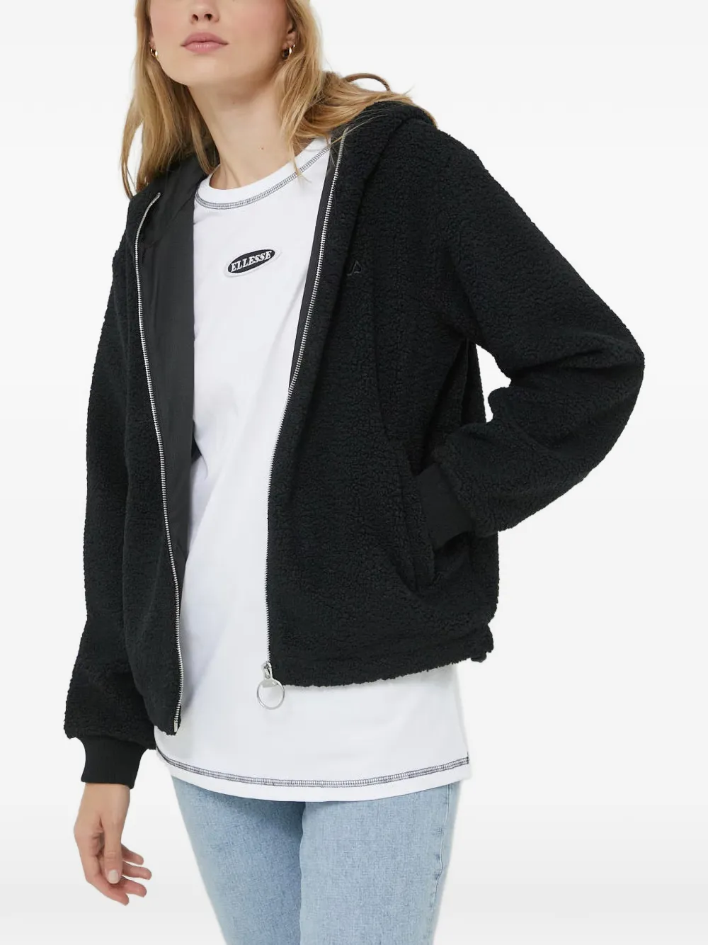 Fila fleece-texture hooded jacket Zwart