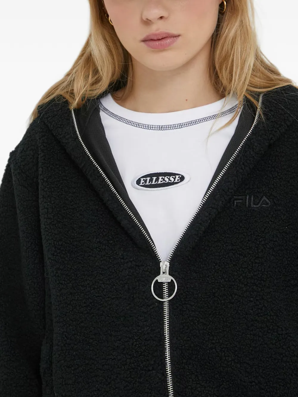 Fila fleece-texture hooded jacket Zwart