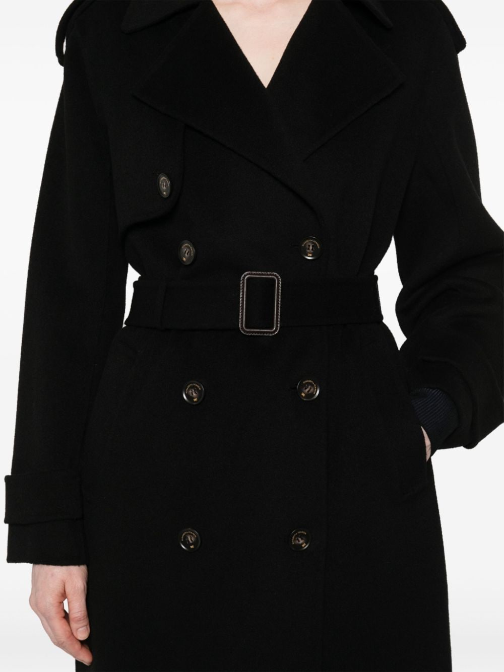 Elisabetta Franchi Wool Trench Coat Black FARFETCH PH