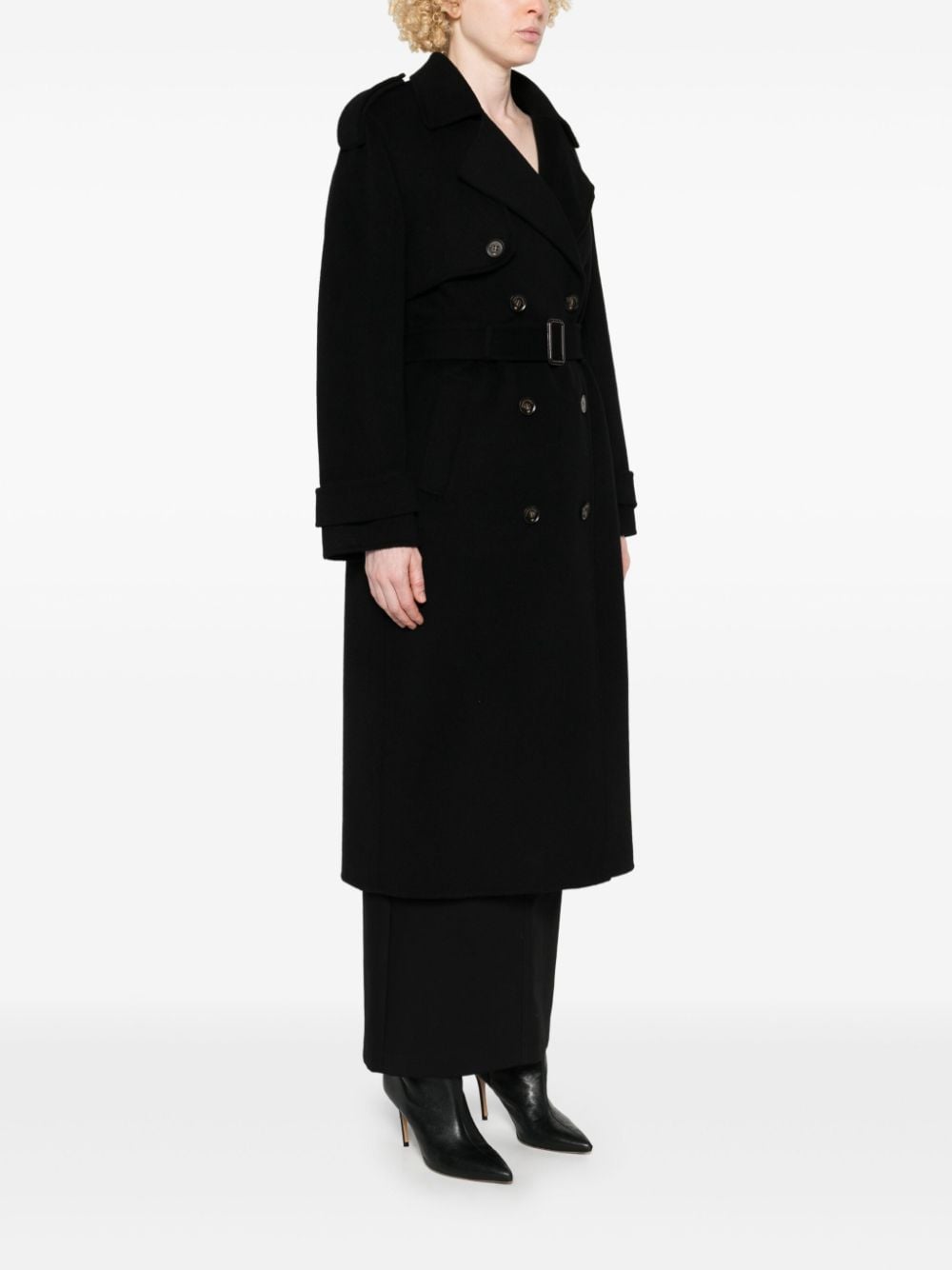 Shop Elisabetta Franchi Wool Trench Coat In Black