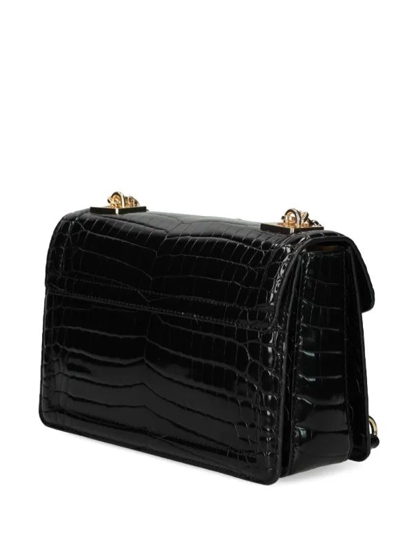 Moschino croc store embossed patent leather shoulder bag