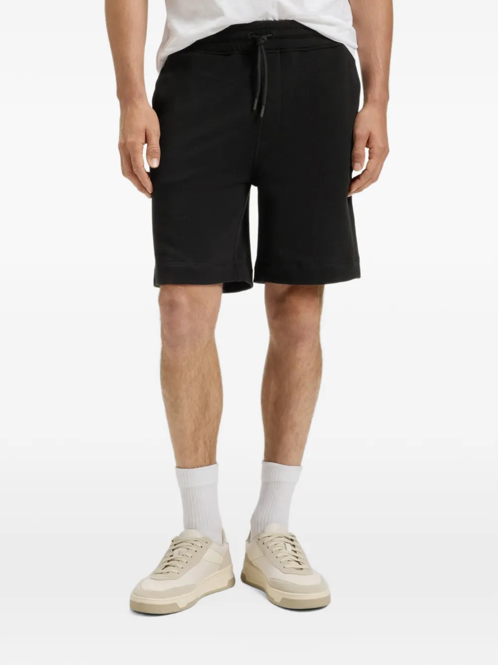 BOSS Katoenen badstof shorts met logo-patch Zwart