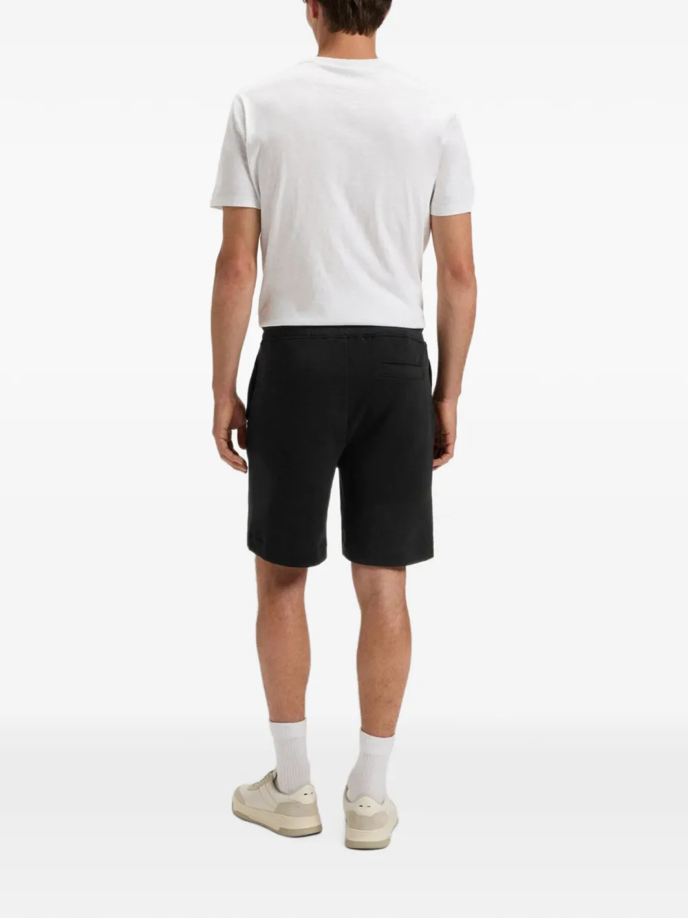 BOSS Katoenen badstof shorts met logo-patch Zwart